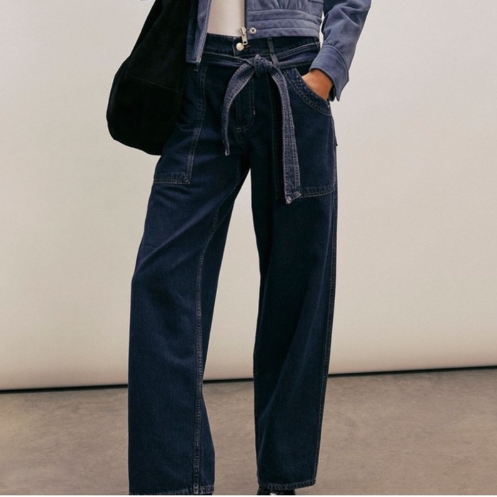 FREE PEOPLE We The Free Blue Jay Belted Blue Jay High Rise Boyfriend Jeans